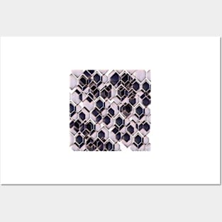 blue grey purple black and white abstract geometric pattern Posters and Art